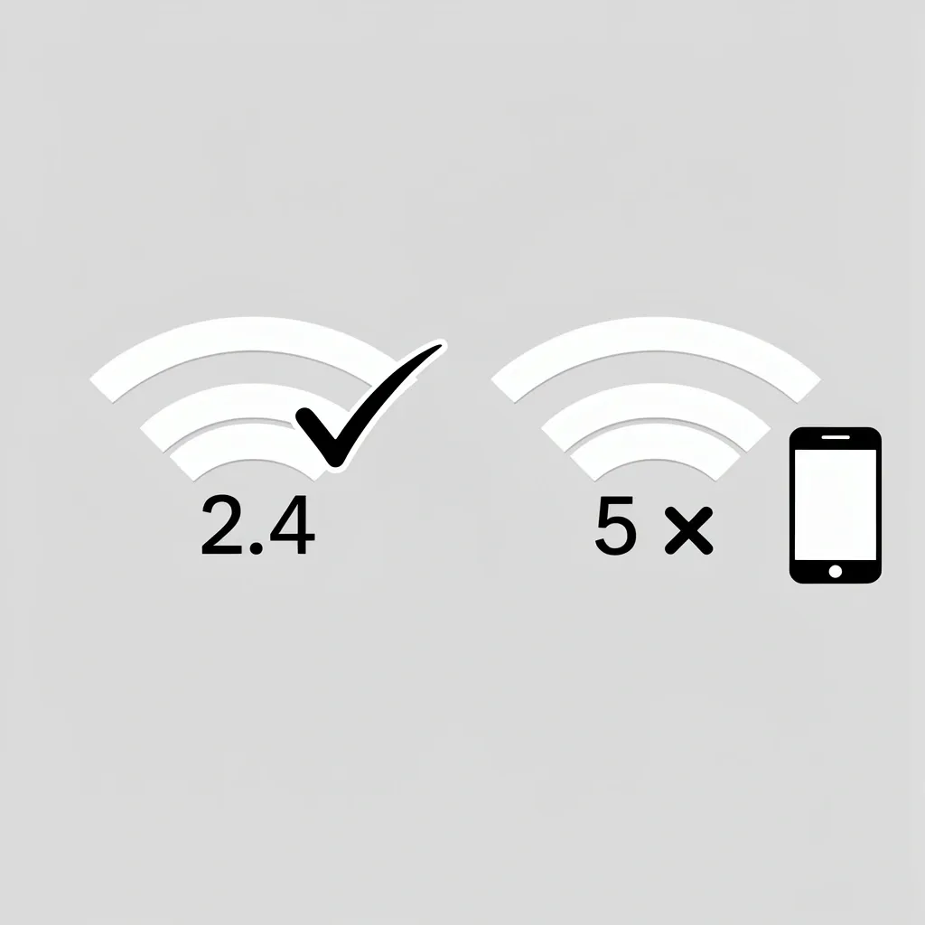 Two WiFi symbols comparing 2.4GHz and 5GHz, 2.4GHz selected for Vizio TV connection