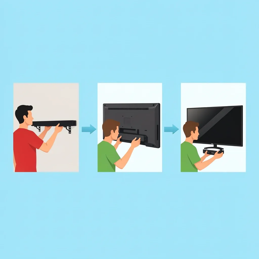 Illustration of three mounting options for a Vizio soundbar: wall mounting, TV mounting, and universal mounting