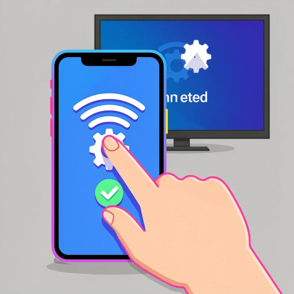 Finger tapping WiFi settings in Vizio app, TV shows connected status