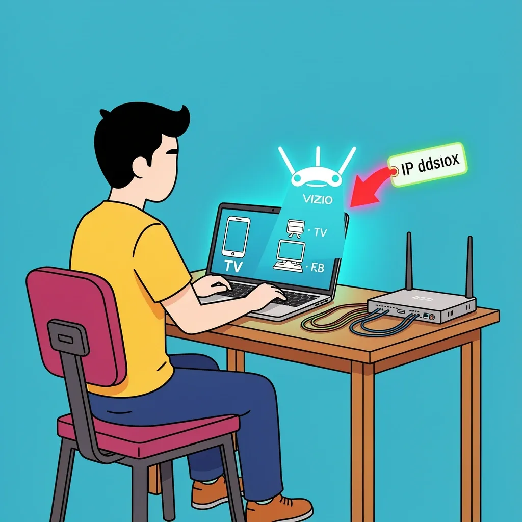 Person checking router connected devices list on laptop to find Vizio TV IP address