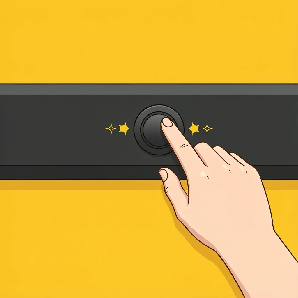 Hand holding Bluetooth button on Vizio soundbar with LED flashing three times