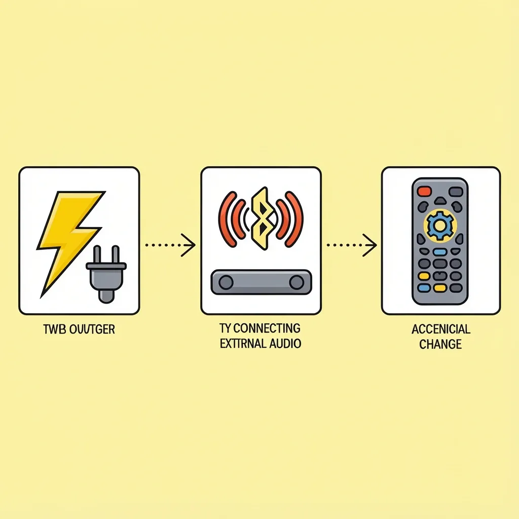 Timeline of three common triggers causing smart TV sound loss: power outage, Bluetooth connection, accidental remote settings change