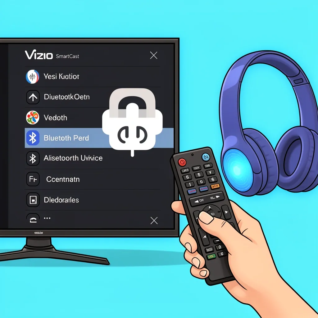 Vizio SmartCast TV screen showing Bluetooth device selection with headphone icon