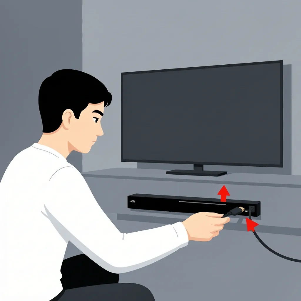 Person connecting HDMI ARC cable from TV to Vizio soundbar's HDMI OUT port with arrows highlighting the correct ports