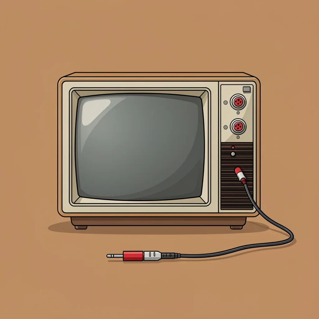 Illustration showing connection of Vizio soundbar to old TV using RCA to 3.5mm cable or headphone jack to 3.5mm cable