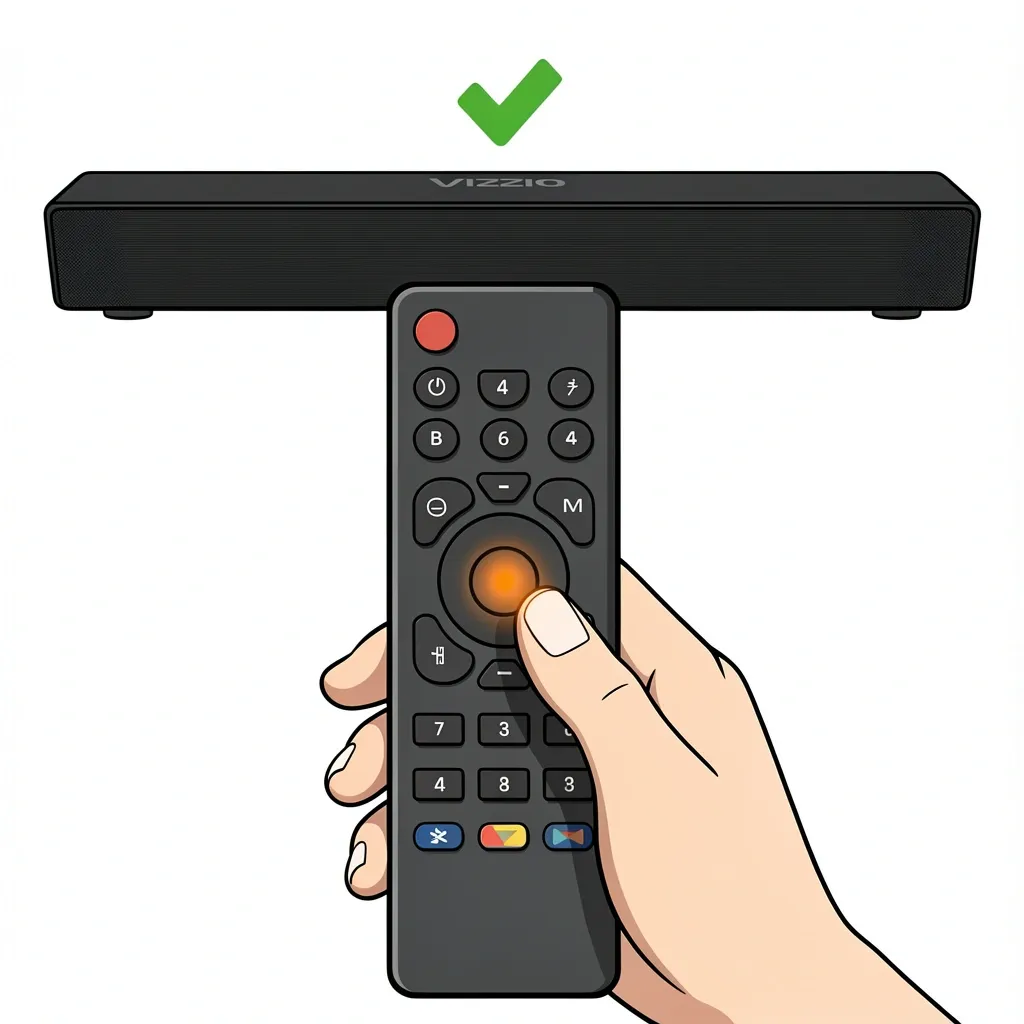 Vector illustration of pressing and holding Bluetooth button on Vizio remote to disable Eco mode