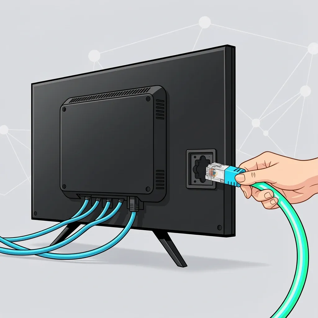 Ethernet cable being plugged into Vizio TV to fix app not reachable issue