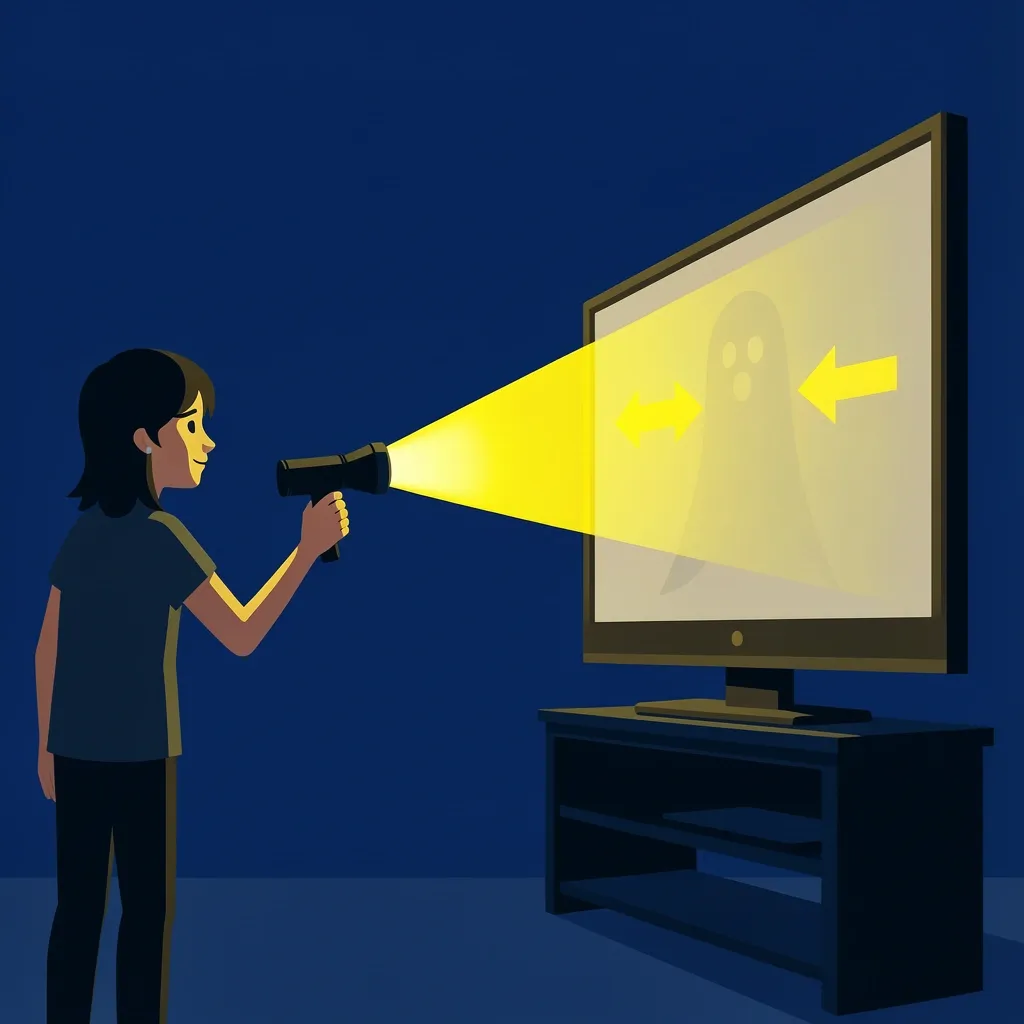 Person using flashlight to check for faint image on Vizio TV screen diagnosing backlight failure