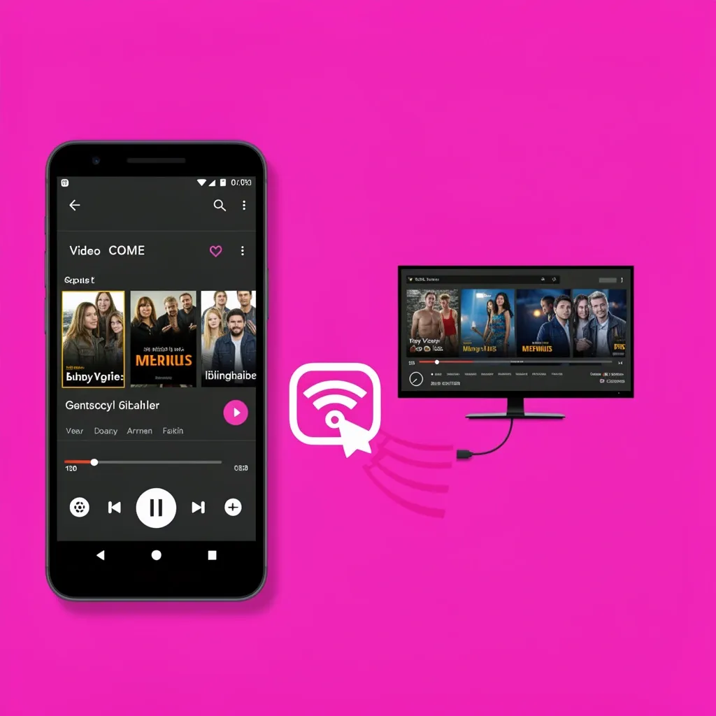 Illustration of using Google Cast on an Android phone to cast video to a VIZIO Smart TV.