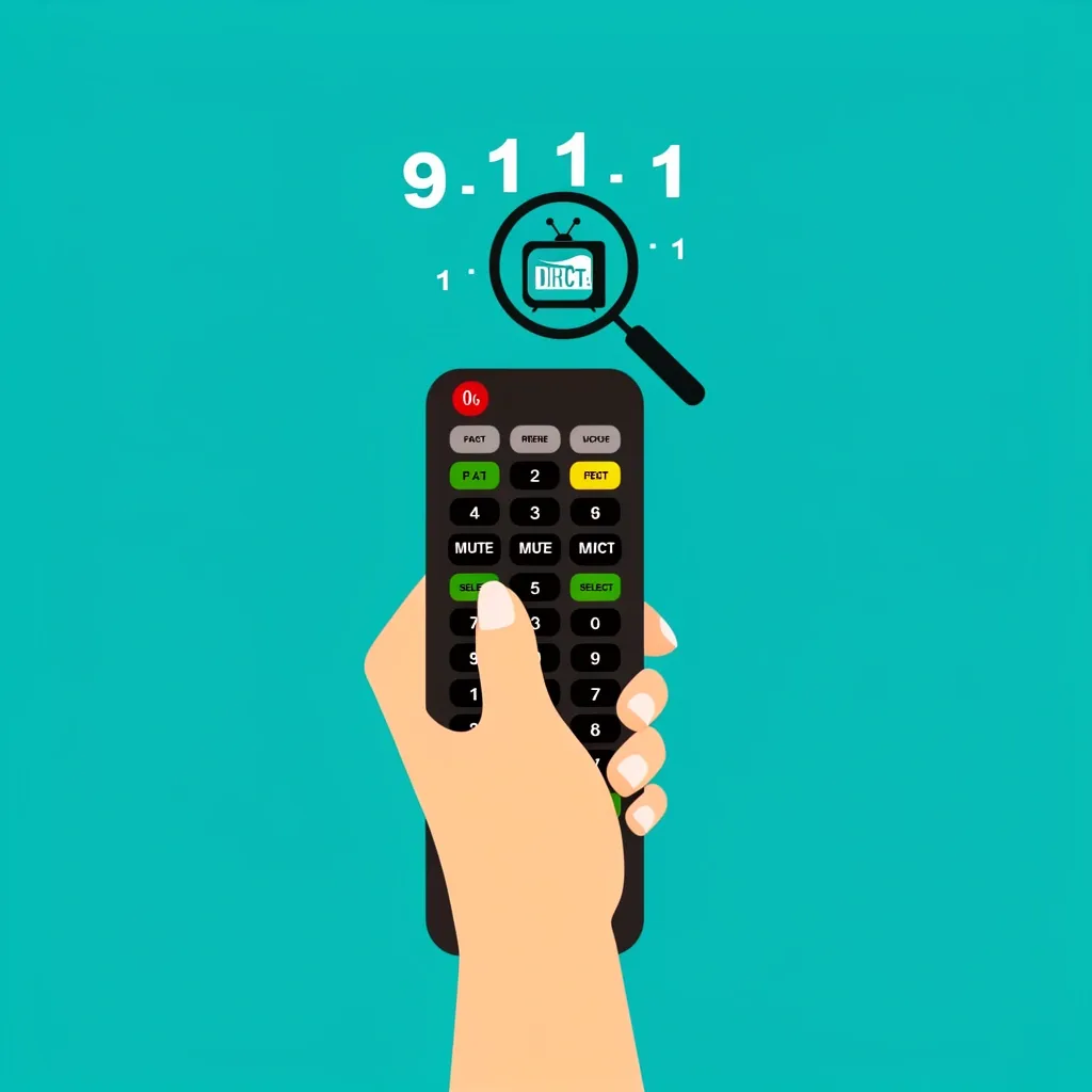Hand holding DIRECTV remote with manual code entry symbols