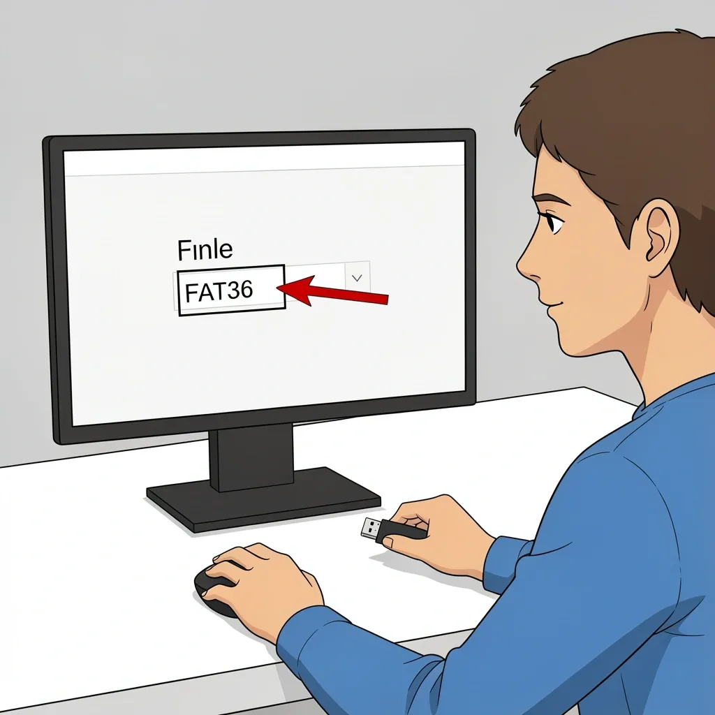 Person formatting USB drive as FAT32 on computer screen for Vizio soundbar update