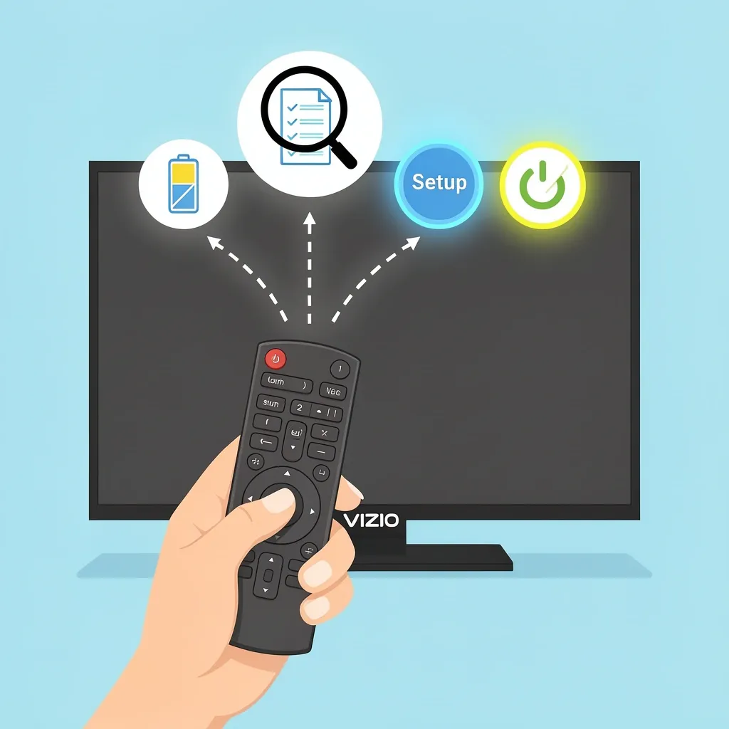 Step-by-step illustration of programming a universal remote for a Vizio TV