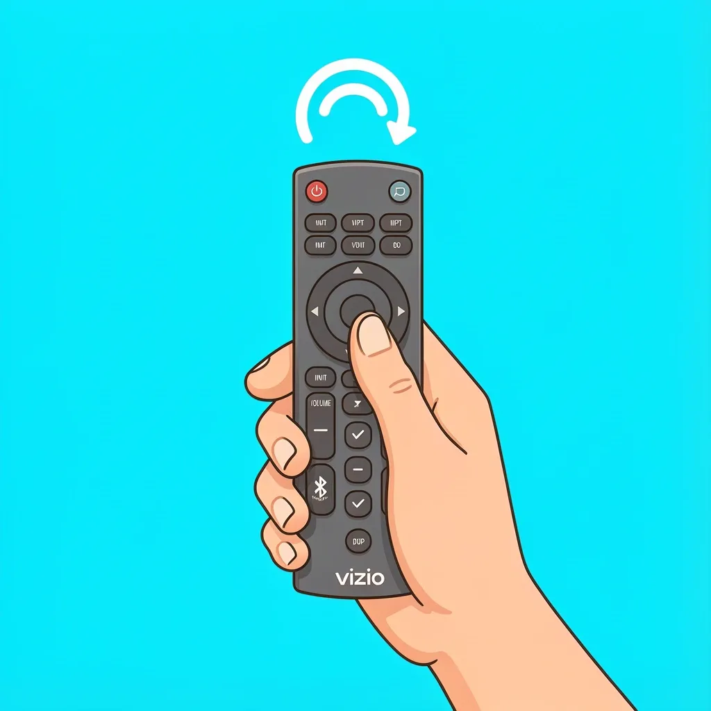 How to reset and re-pair a Vizio Bluetooth remote Hand pressing Volume Down and Input buttons on Vizio Bluetooth remote with a pairing arrow icon above