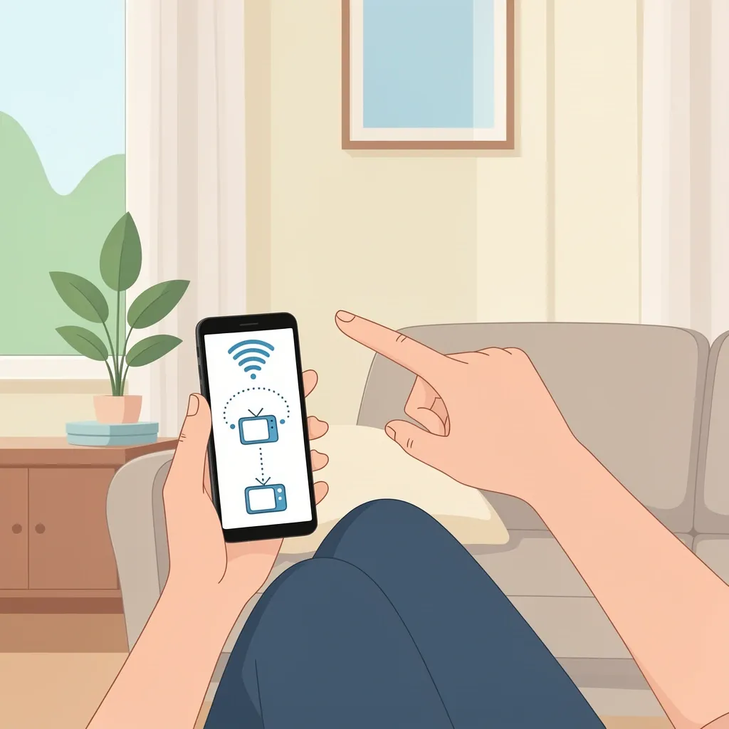 Person setting up Vizio remote app on iPhone with Wi-Fi connection to TV
