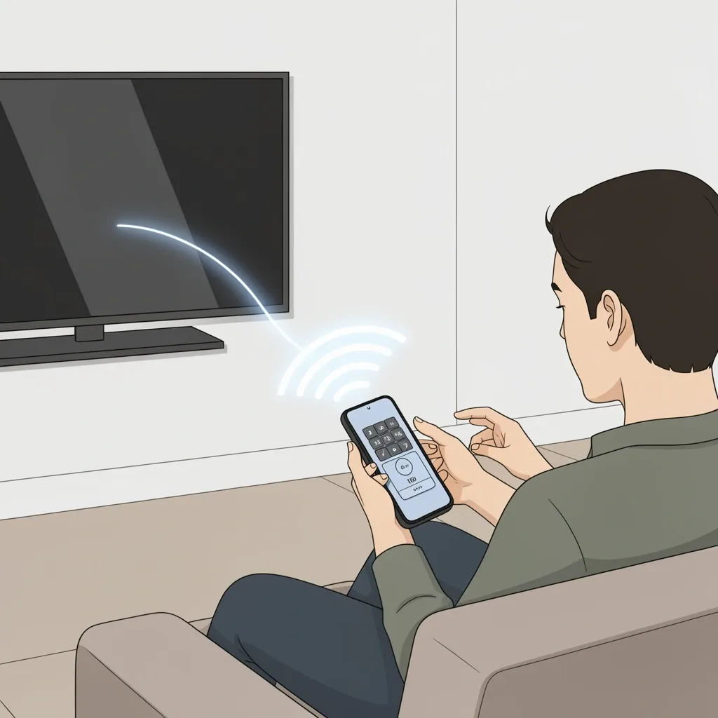 Person using smartphone as a remote control to operate a Vizio TV