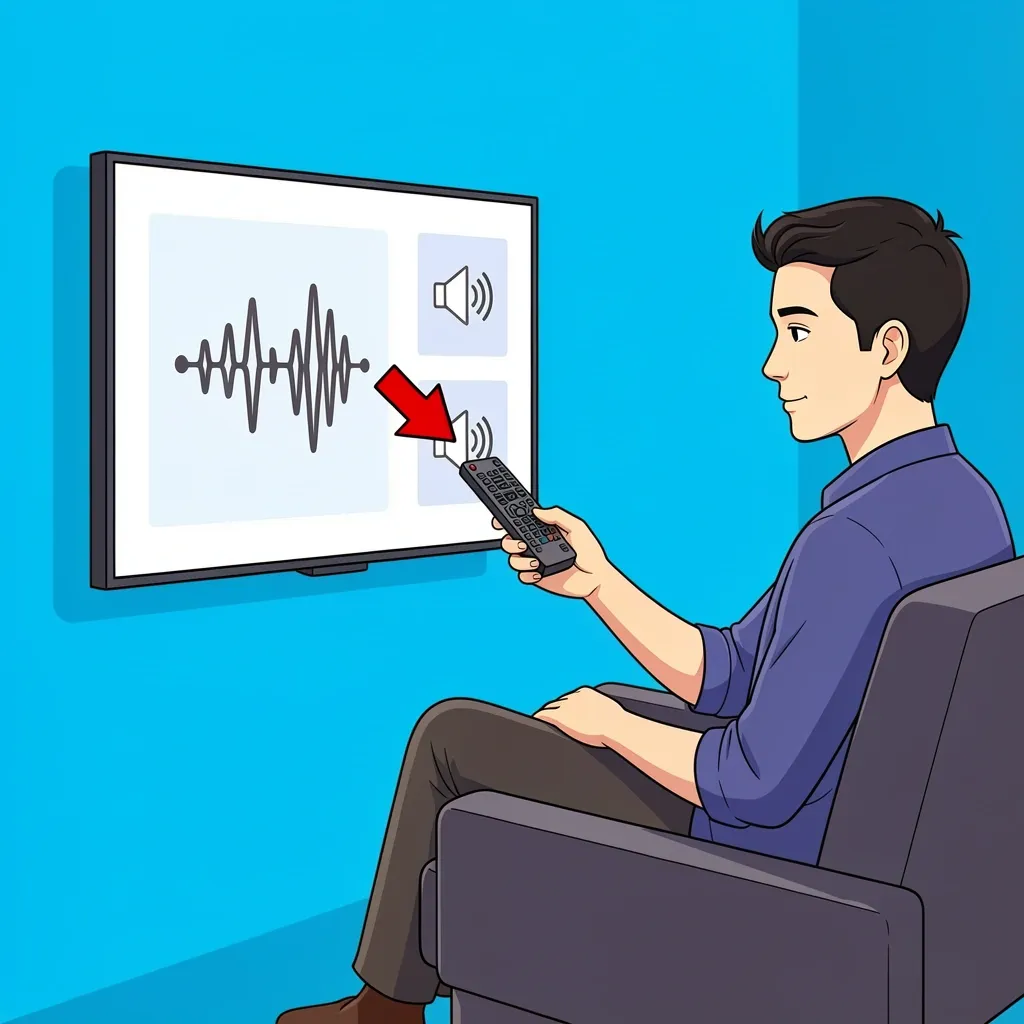Illustration of a person changing TV audio output from Bitstream to PCM using the remote