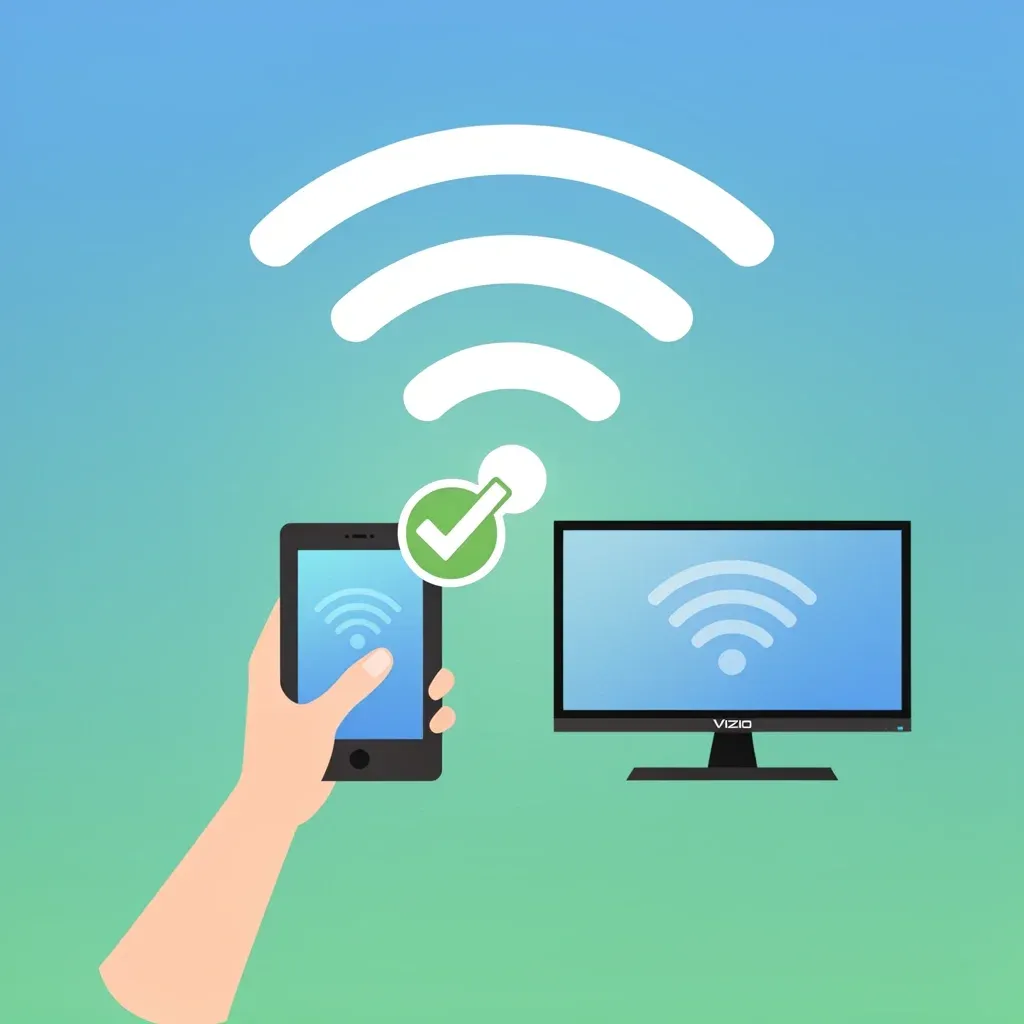 Tablet and Vizio TV Wi-Fi Compatibility Tablet and Vizio TV connected via Wi-Fi network with checkmark icon