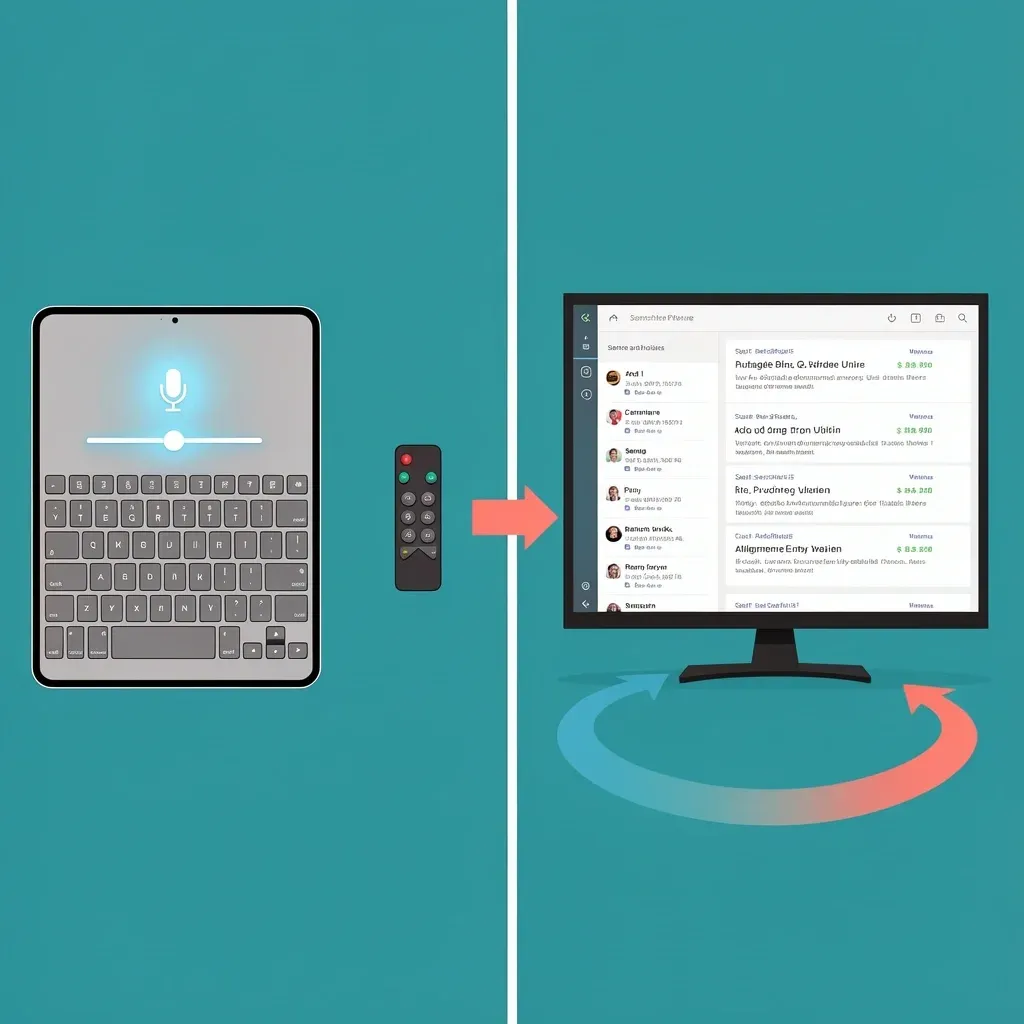 Advanced Tablet Remote Features Tablet showing keyboard voice search and touch gestures compared to physical remote