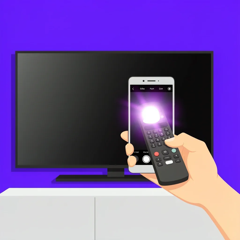 Smartphone camera IR remote test Faceless person testing Vizio remote with smartphone camera showing purple-white IR flash on screen