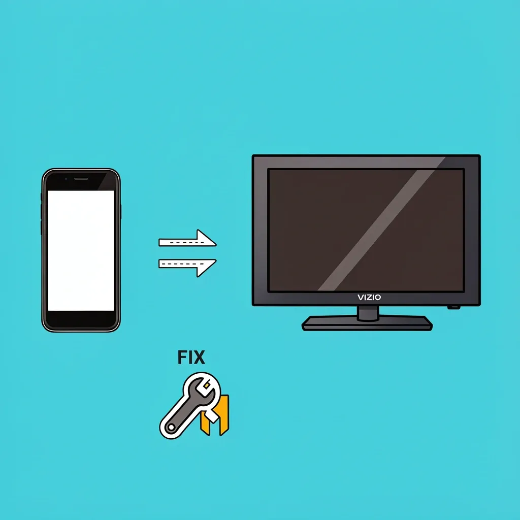 Illustration of troubleshooting when phone and VIZIO TV are on same network but cannot find each other.