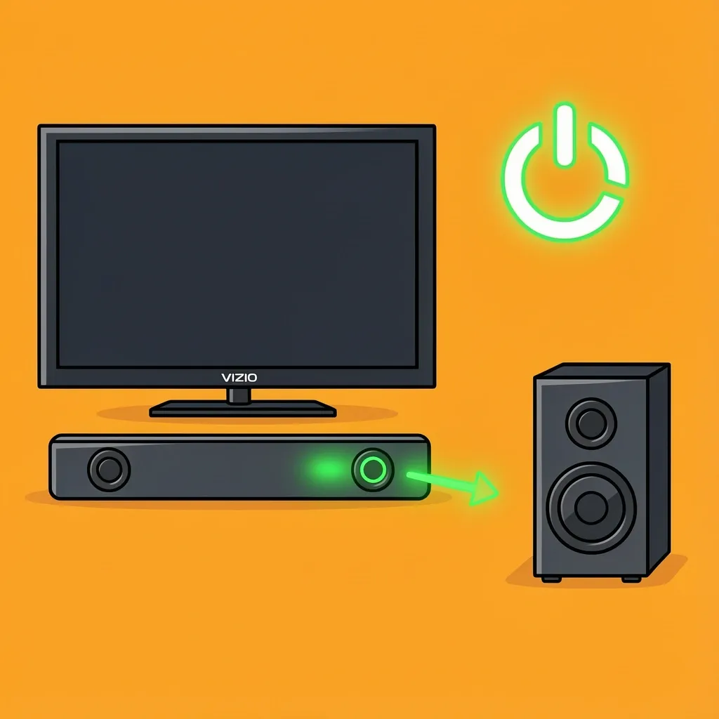 Vizio soundbar and subwoofer automatically pairing with wireless signal and green LED