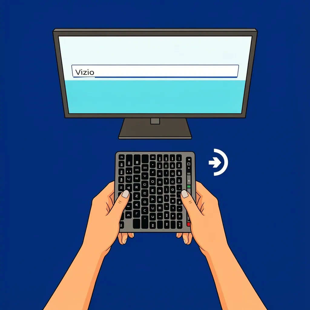 Faceless person typing on Vizio keyboard remote but no text appears on TV screen