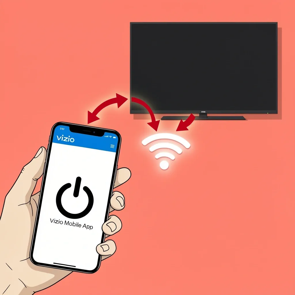 Smartphone with Vizio Mobile App turning on a Vizio TV via Wi-Fi