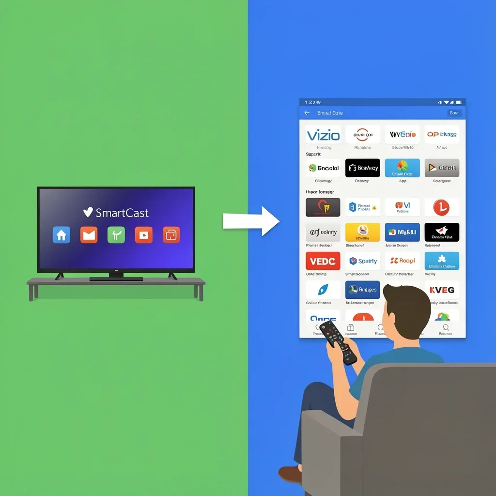 Comparison of Vizio SmartCast platform with other smart TV platforms showing app management differences