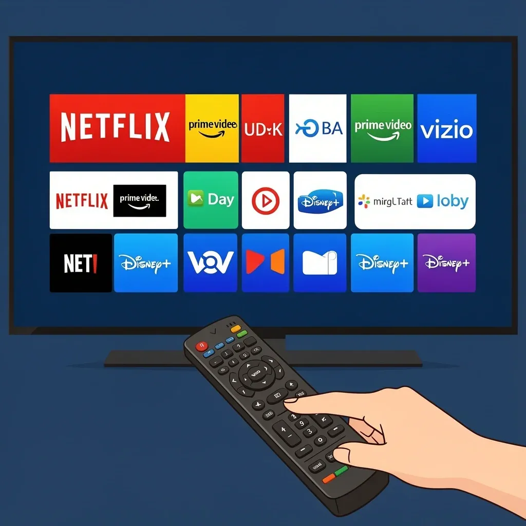 Vizio SmartCast TV home screen with pre-installed apps like Netflix and Prime Video