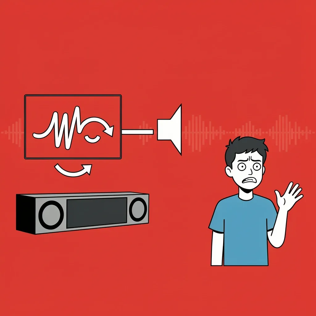 Vector illustration of a Vizio soundbar with a resetting AV delay dial, triggered by a changing audio format from the TV.