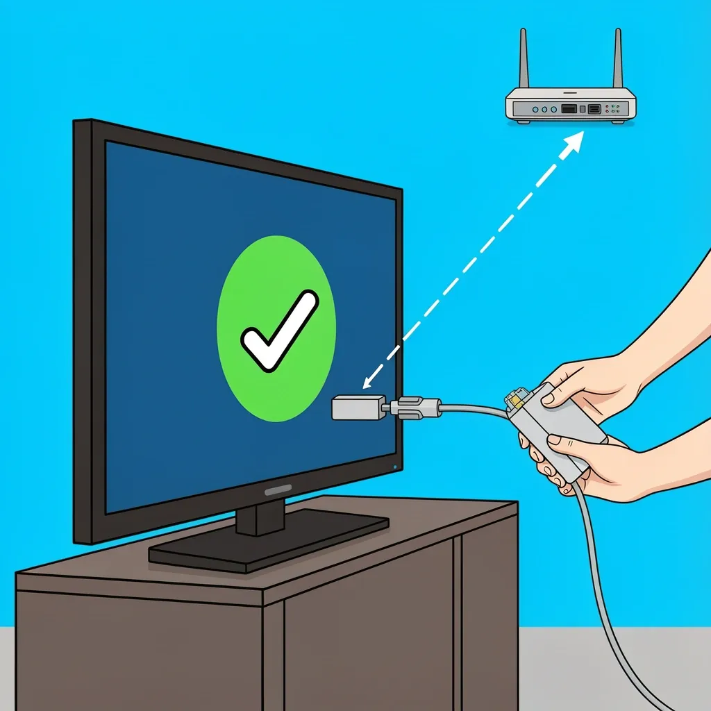 Vizio TV Wired Connection Solutions Illustration of connecting a Vizio TV via Ethernet cable and a WiFi-to-Ethernet bridge.