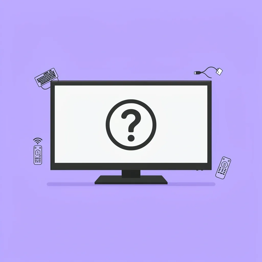 Vizio TV screen showing a question mark with icons for keyboard, remote, and USB for FAQ answers