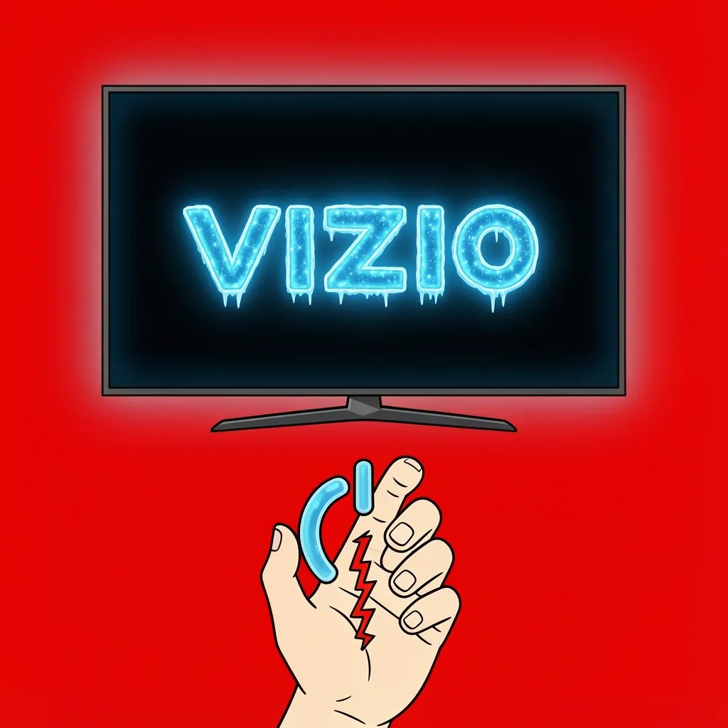 Vizio TV stuck on logo screen with hand holding power button to fix the issue