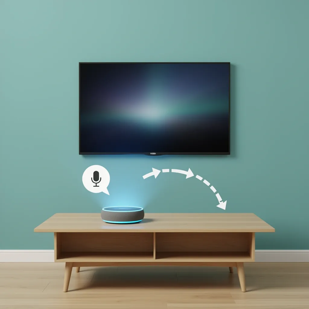 Voice assistant smart speaker turning on a Vizio TV with voice command